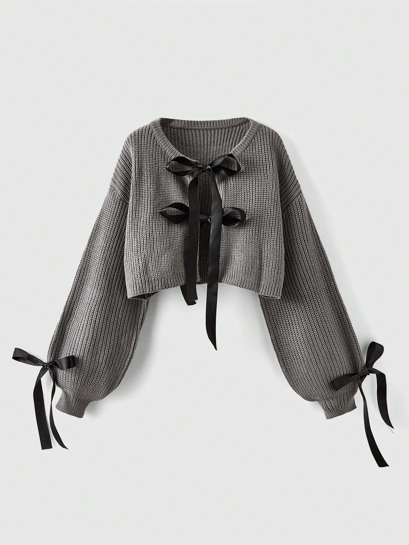 ROMWE Kawaii Plus Size Kawaii Bow Decorated Lantern Sleeve Loose Knitted Cardigan Coat, School | ... | SHEIN