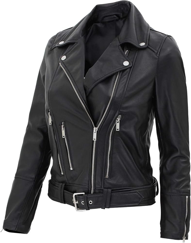 Womens Leather Motorcycle Jacket - Real Lambskin Short Jackets For Women | Amazon (US)