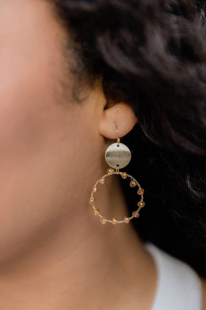 Dream Of Us Beaded Disc Hoop Earrings Tan | Pink Lily