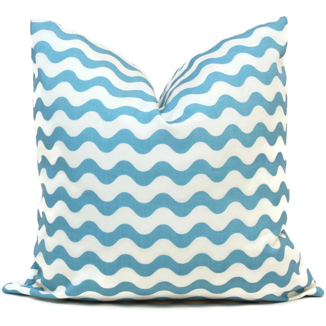 Schumacher Studio Bon Indoor Outdoor Aqua Ric Rac Pillow Cover, Square Lumbar or Eurosham, Schuma... | Etsy (US)