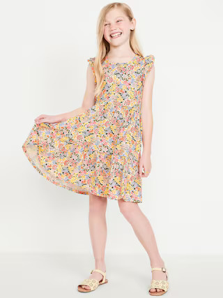 Printed Flutter-Sleeve Tiered Swing Dress for Girls | Old Navy (US)