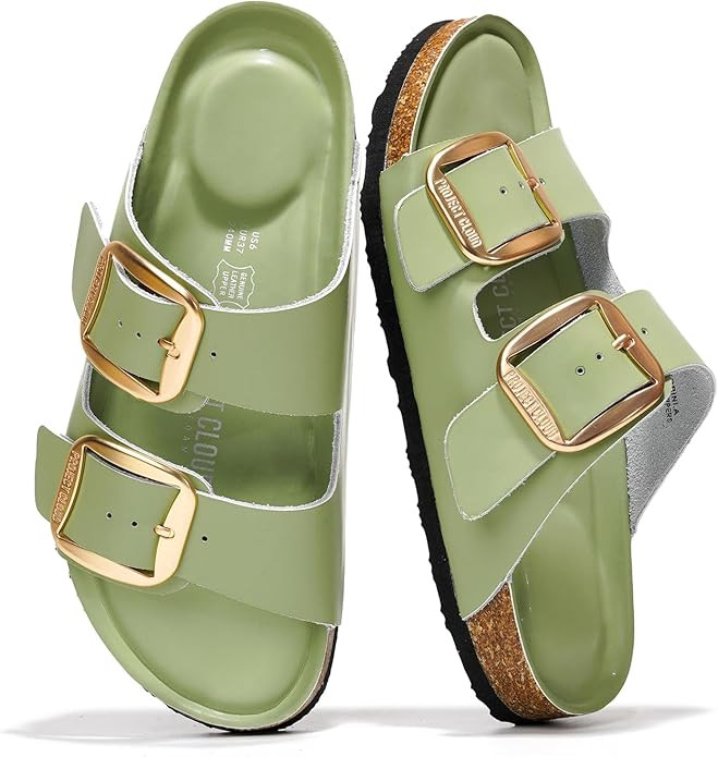 Project Cloud Genuine Leather Flat Sandals Comfortable Beach Essentials Womens Sandals Memory Foa... | Amazon (US)