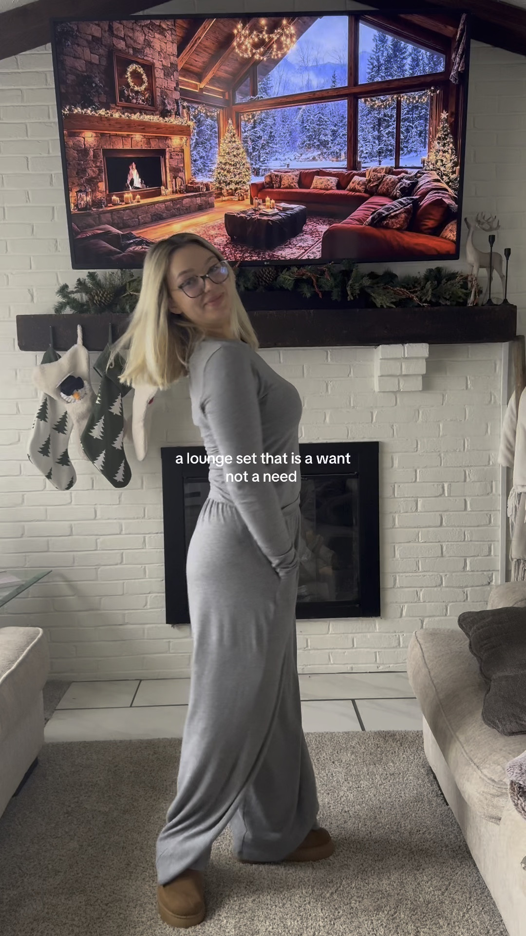 Wearing a small in the top, and mediums in the bottoms! Could have sized down but wanted a looser fit. Also safe for the tall girlies!! 



Lounge set, two piece lounge set, winter fashion 

#LTKFindsUnder50 #LTKSaleAlert