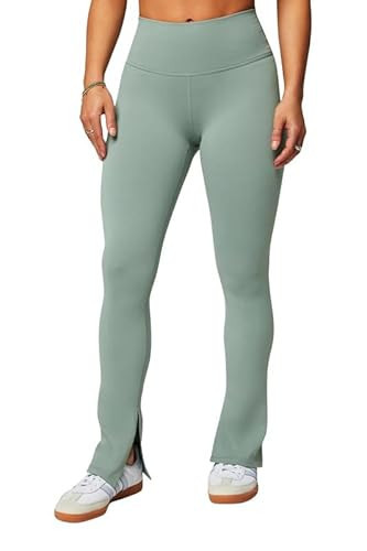 Fabletics Define PowerHold® Split Hem Flare Pant, Moisture-Wicking, 4-Way Stretch, L, Sage Grey | Amazon (US)