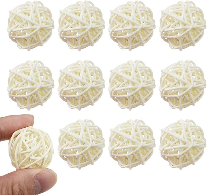 12PCS 1.2 Inch White Wicker Rattan Balls Fade Resistant Decorative Orbs for Home Decor Wedding Ce... | Amazon (US)