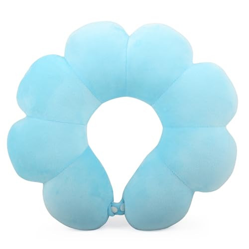 Flower Travel Neck Pillows for Airplanes Breathable Cotton U-Shaped Neck Pillow for Kids & Adults Head Neck Chin Support Rest Pillow for Traveling,Car,Train,Bus,Recline,Home,Office,Light Blue | Amazon (US)