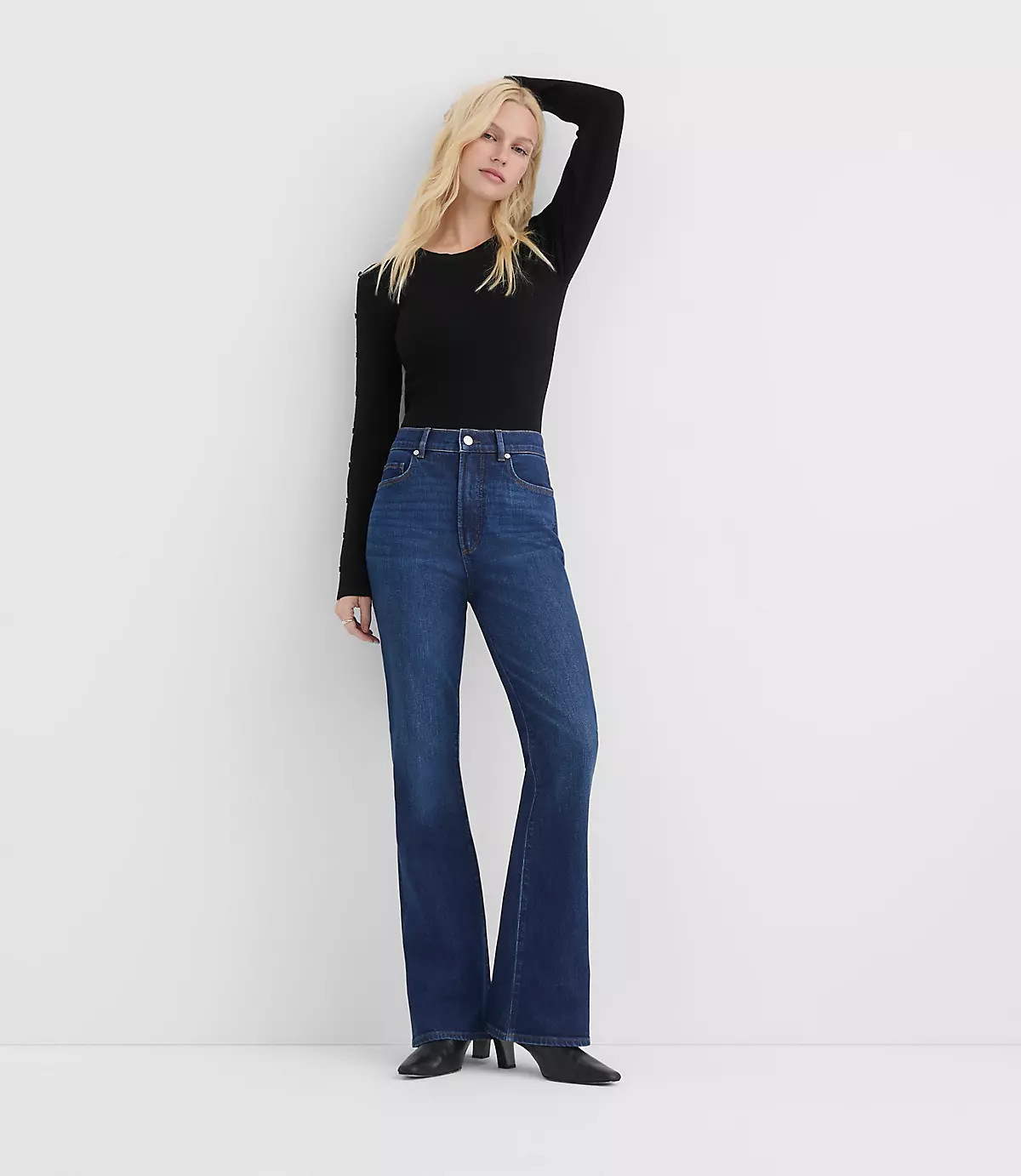 Rivete High Rise Slim Flare Jeans in Muse Wash | LOFT