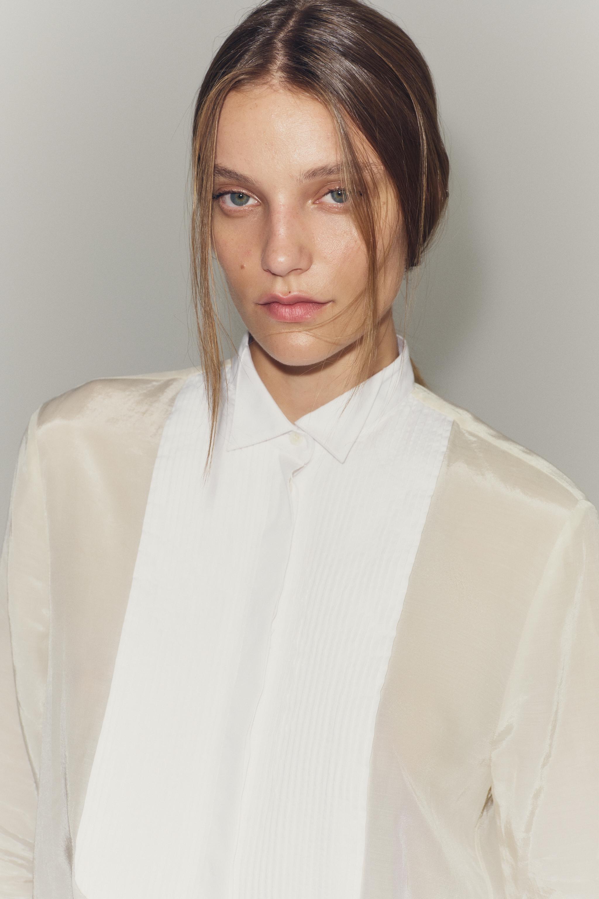 ZW COLLECTION CONTRAST BIB SHIRT | Zara US