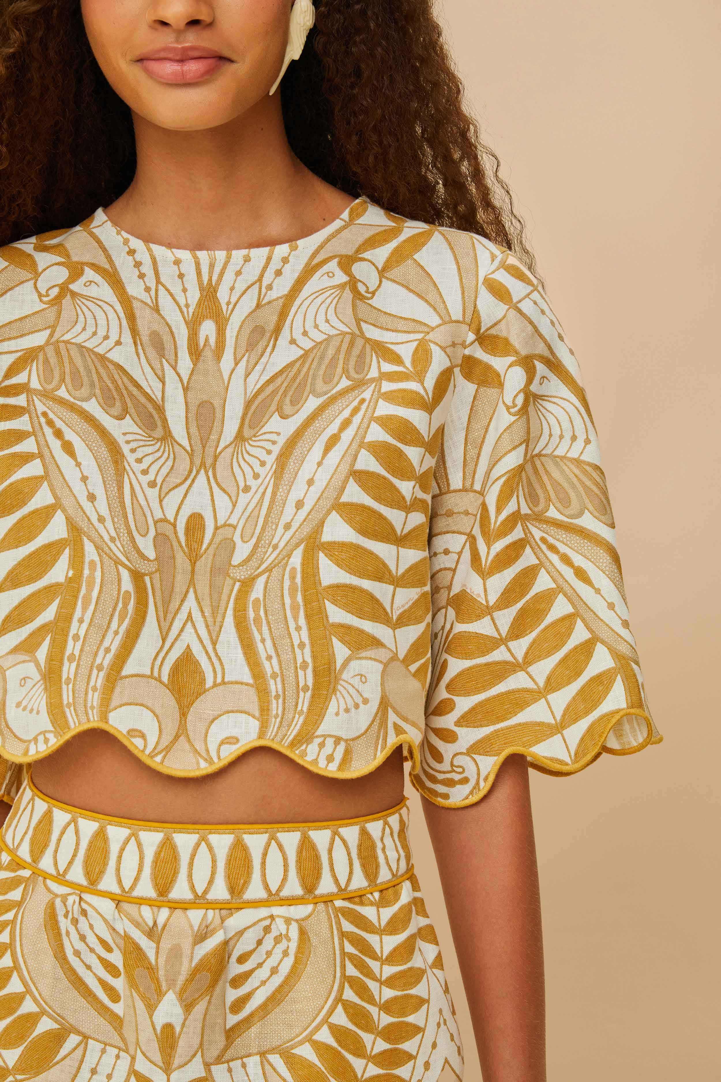 Off-White Lace Nature Euroflax™ Premium Linen Blouse | FarmRio (US)