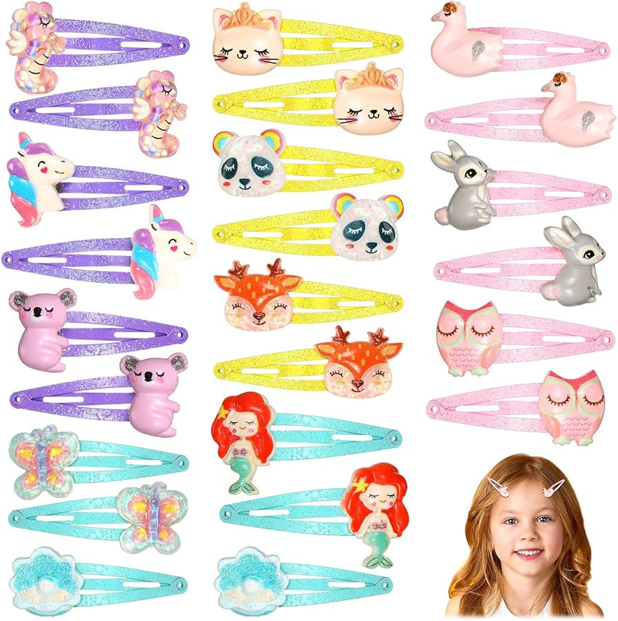24 Pcs Animals Hair Clips Bunny Snap Barrettes for Girls Cute Butterfly Hair Pins Unicorn Hair Ac... | Amazon (US)