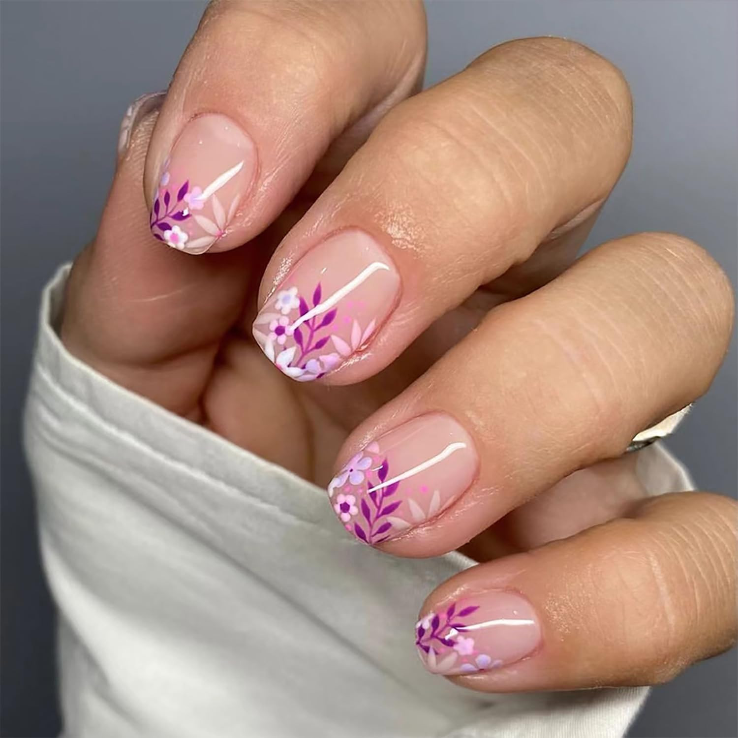 Square Fake Nails Short Press On Nails Full Cover Nails Press Ons Acrylic False Nails With Flower... | Amazon (US)