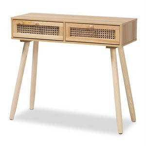 Baxton Studio Maclean Rattan and Browned Wood 2-Drawer Console Table | Homesquare