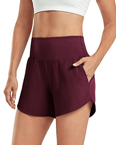 G4Free Summer Shorts for Women UPF 50+ Athletic Shorts with Pockets Lightweight Quick Dry Workout Running Shorts(Burgundy,S) | Amazon (US)