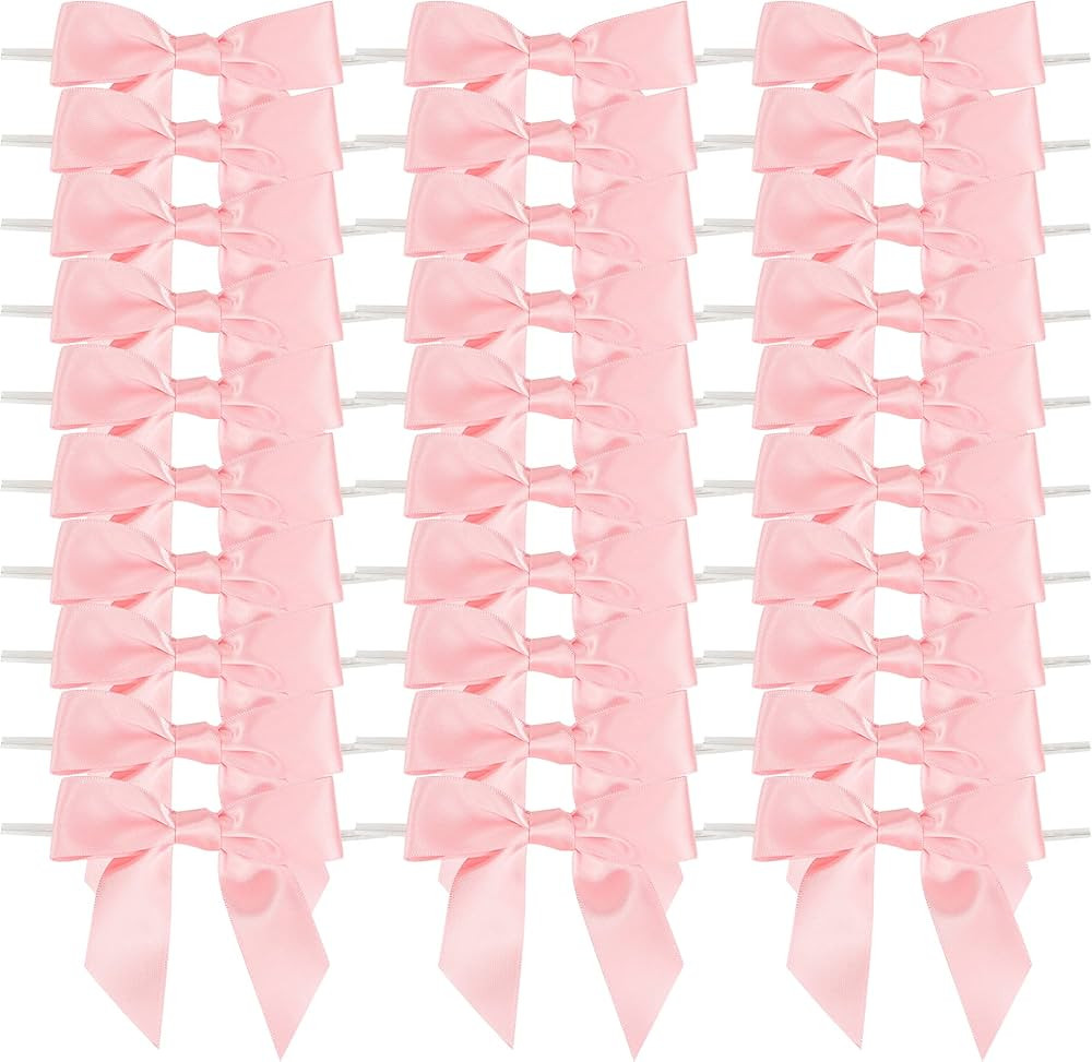 AIMUDI Baby Pink Satin Ribbon Twist Tie Bows 3.5" Light Pink Pretied Bows Premade Craft Bows for ... | Amazon (US)