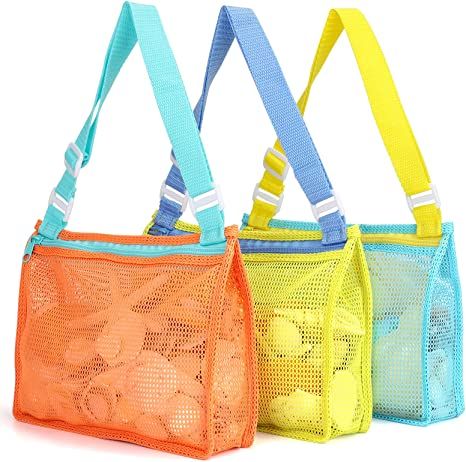 Tagitary Beach Toy Mesh Beach Bag Kids Shell Collecting Bag Beach Sand Toy Totes for Holding Shel... | Amazon (US)