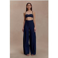 Belle Denim Cropped Bralette - Indigo Blue I MESHKI I Size L | MESHKI US