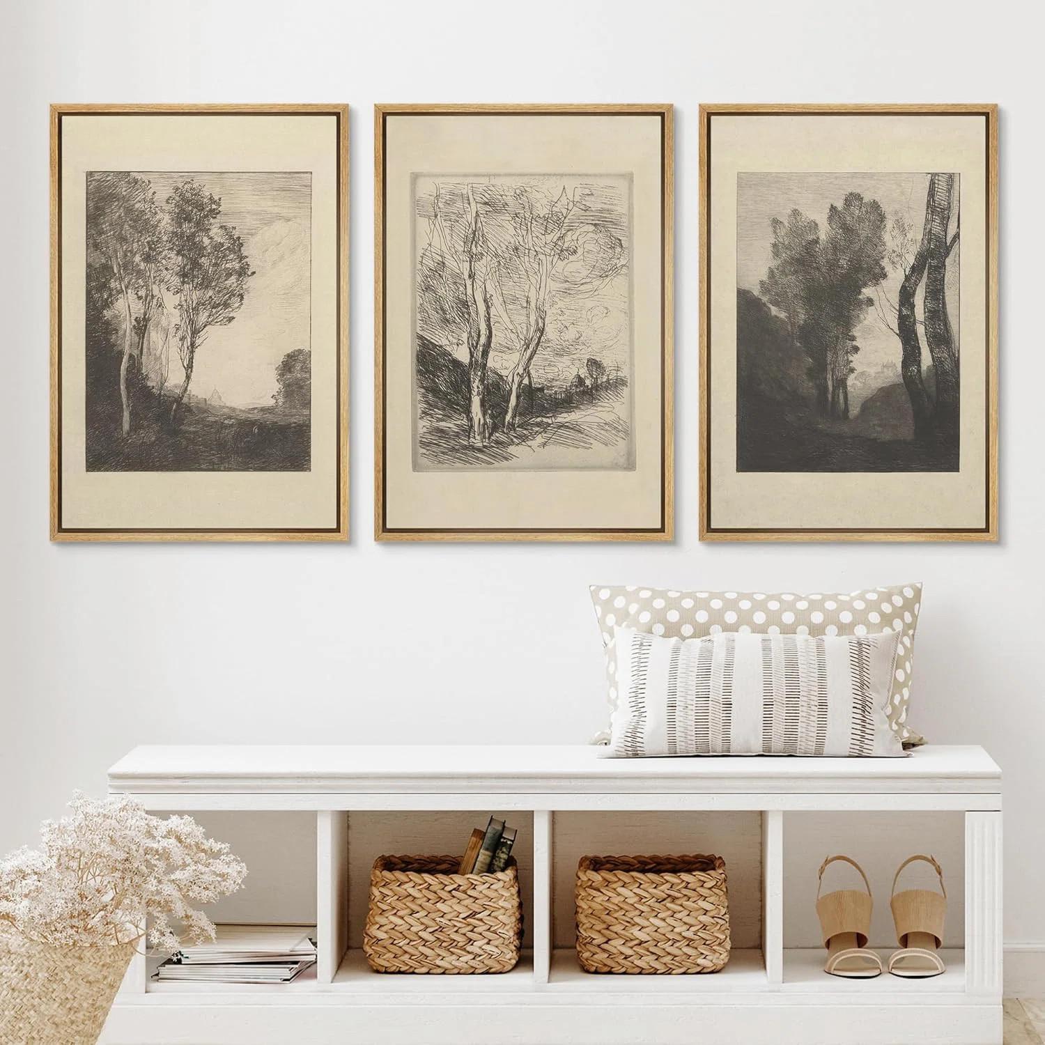 IDEA4WALL Duotone Vintage Trees Forest Sketch Rustic Landscape Framed Canvas 3 Pieces Painting Pr... | Wayfair North America