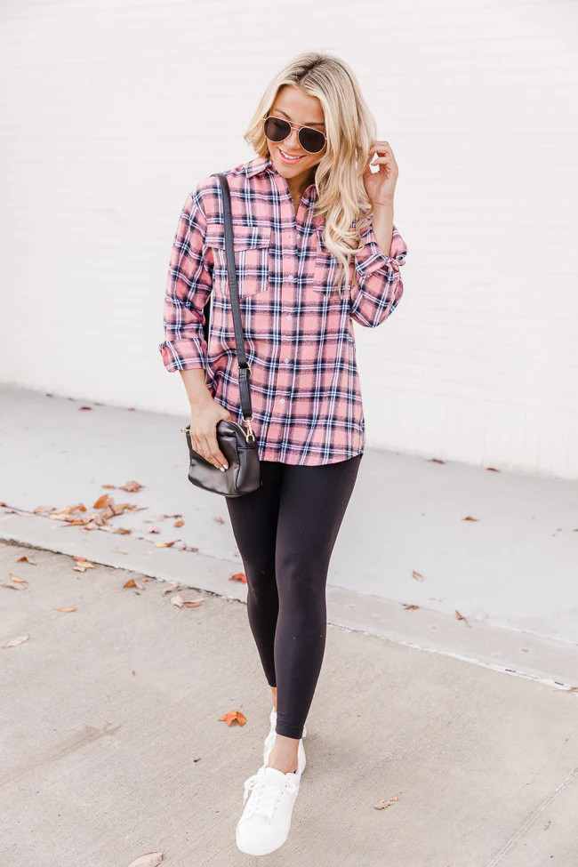 Dreaming Again Pink/Navy Plaid Blouse | Pink Lily