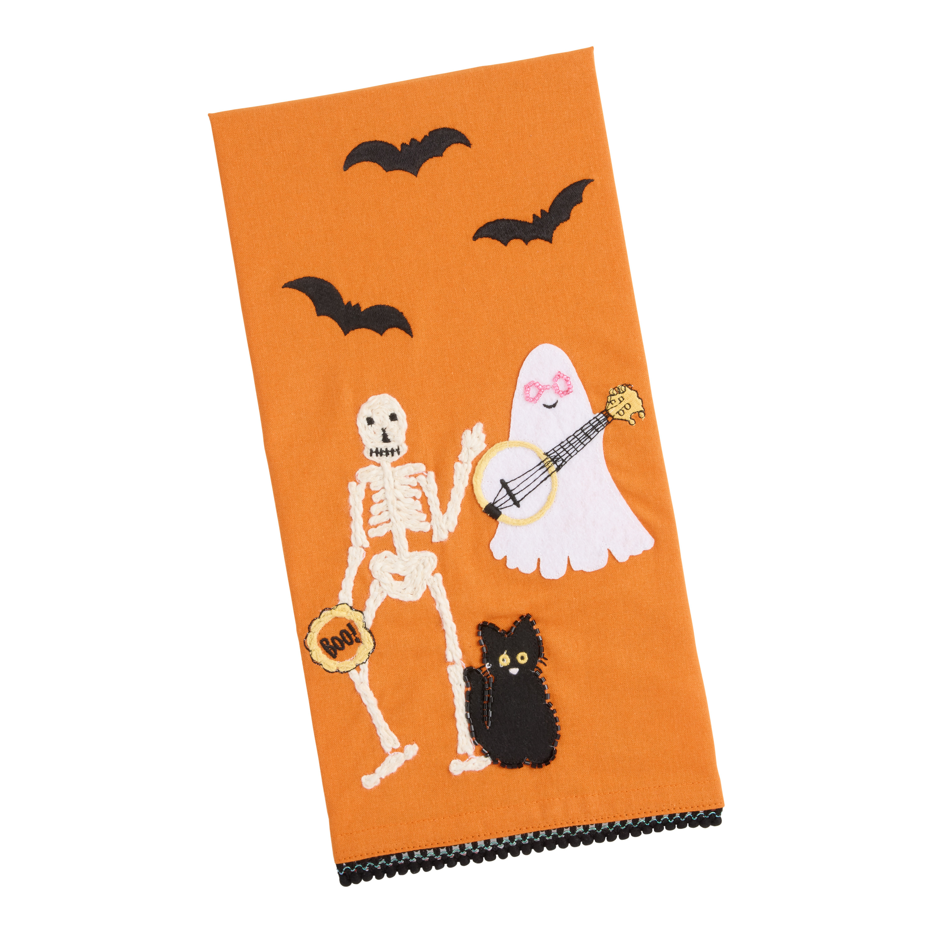 Orange Skeleton and Ghost Band Embroidered Kitchen Towel | World Market