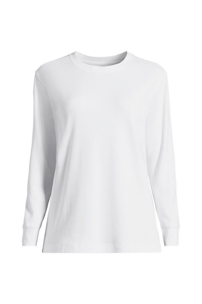 Women's Cotton Relaxed Long Sleeve Crew Neck - Lands' End - White - L | Lands' End (US)