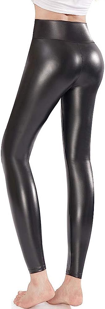 Faux Leather Leggings Pants Stretchy High Waisted Tights for Women | Amazon (US)