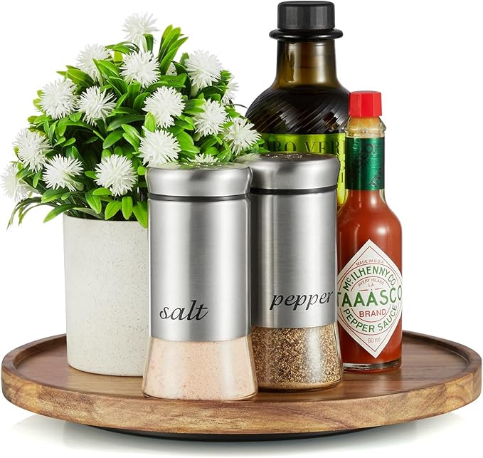 9" Lazy Susan Turntable Organizer for Cabinet, Acacia Wood Lazy Susan for Table Top Dining Pantry... | Amazon (US)