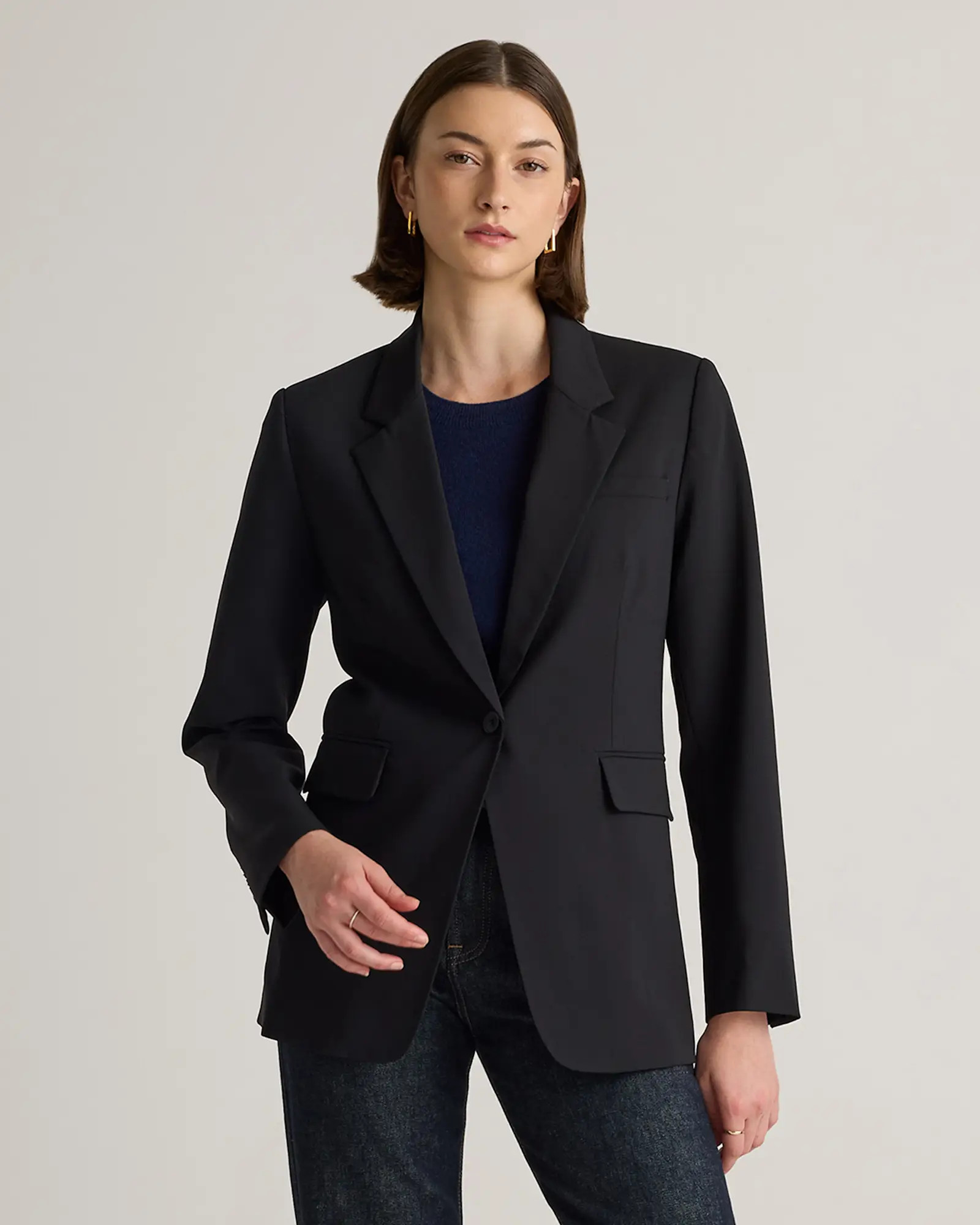 Italian Wool Long Blazer in Black | Quince