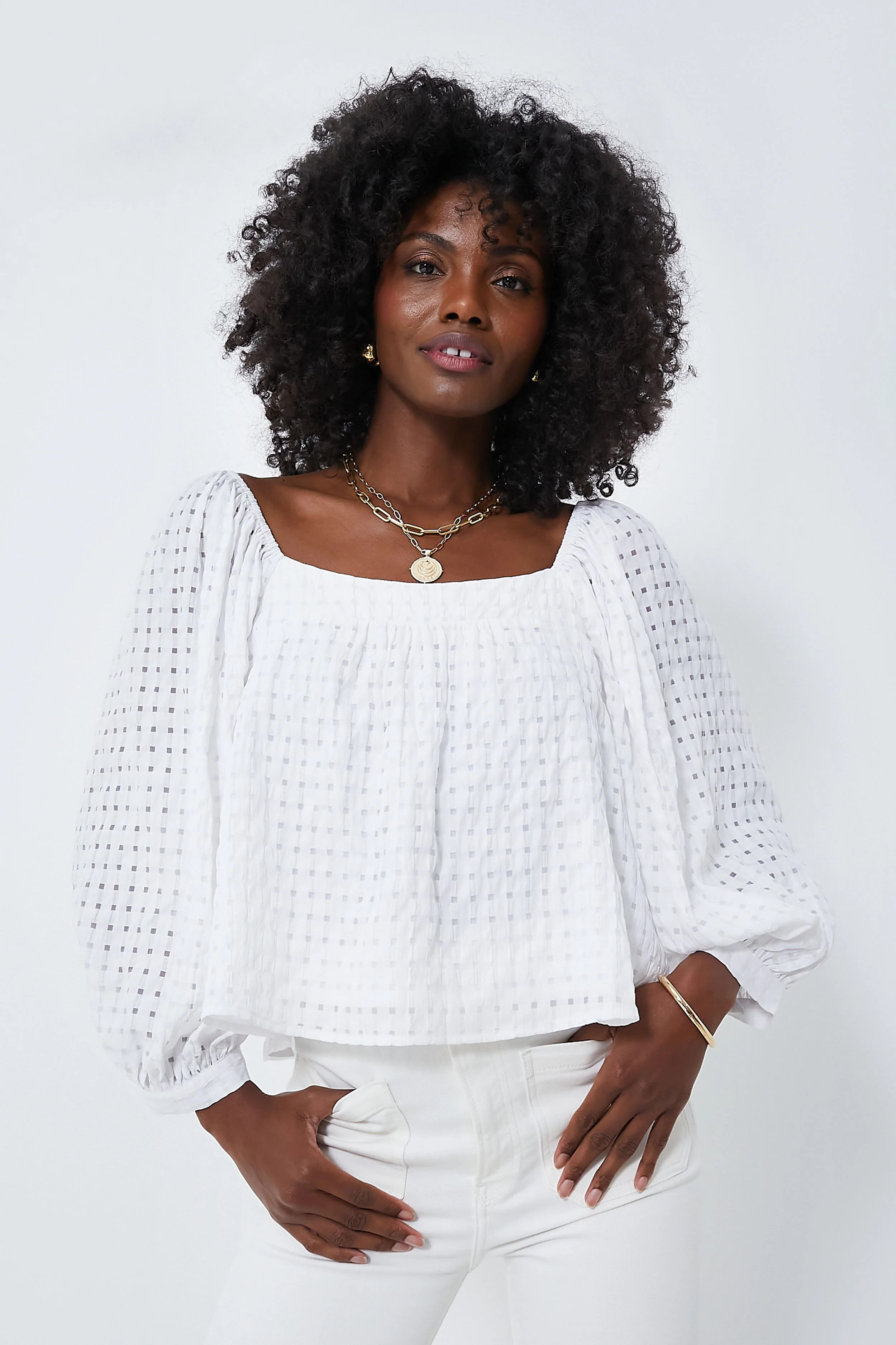 White Textured Bonnie Blouse | Tuckernuck (US)