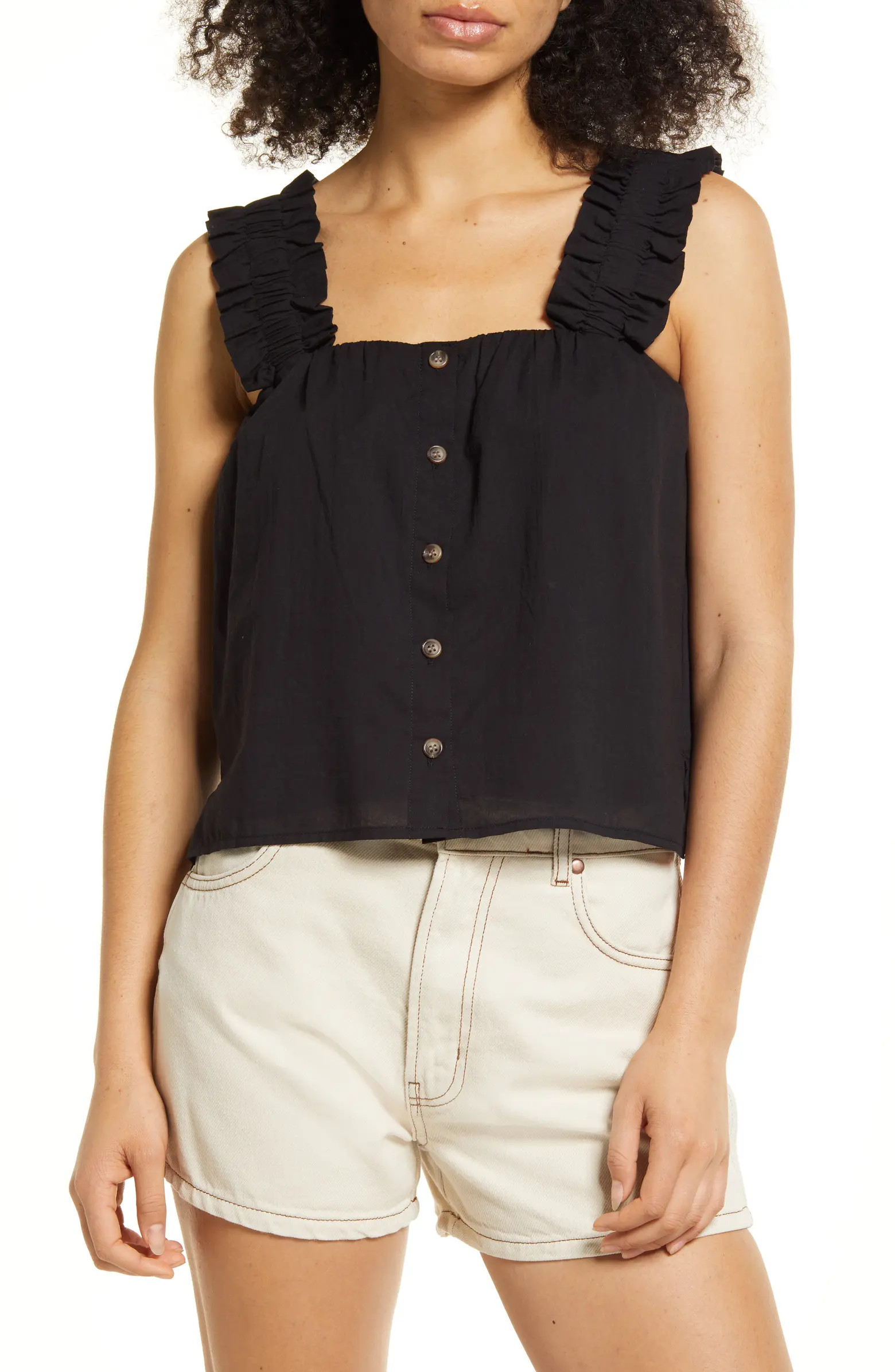 Ruffle Strap Cotton Tank Top | Nordstrom