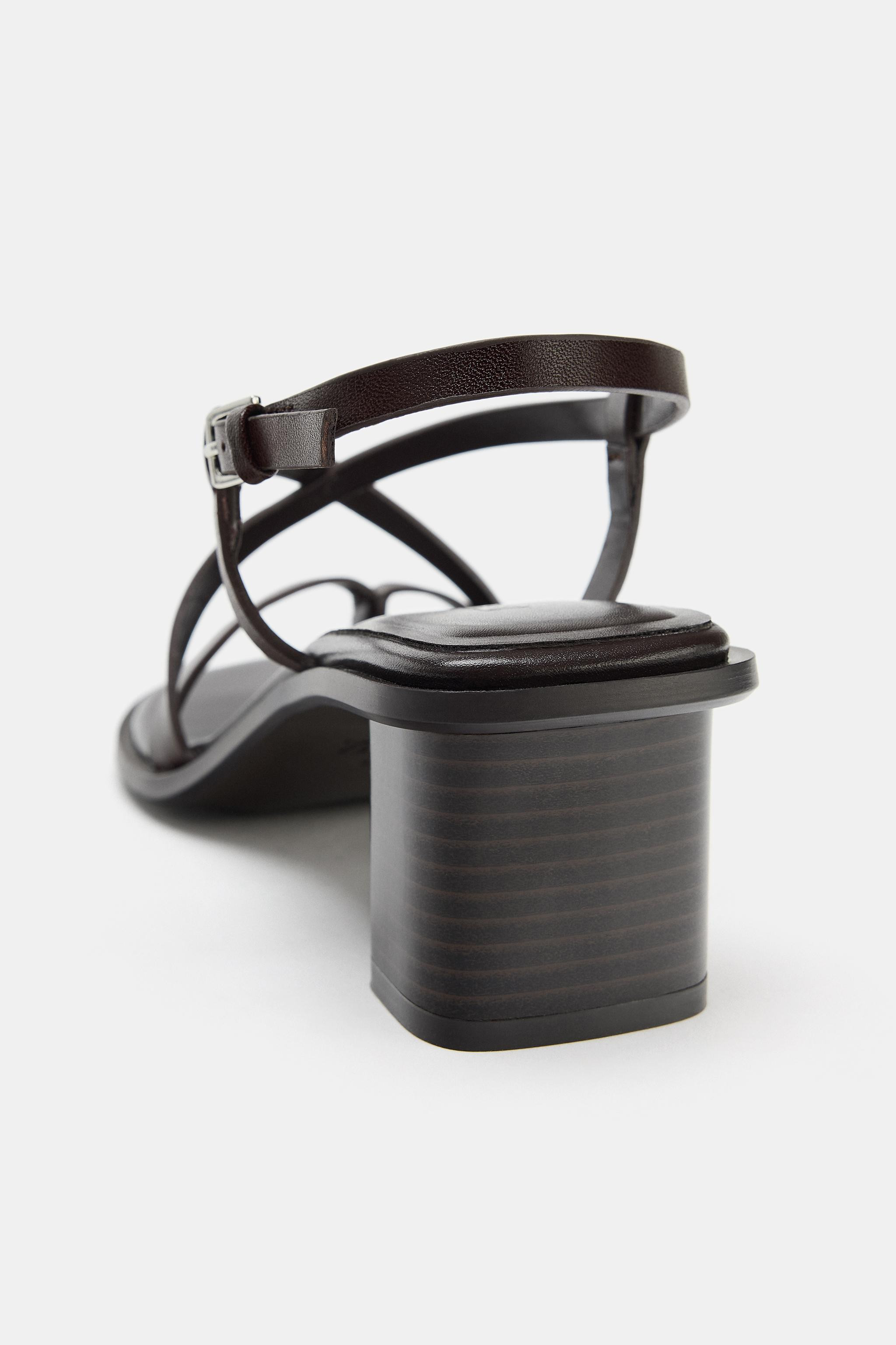 LEATHER WIDE HEEL SANDALS | Zara US