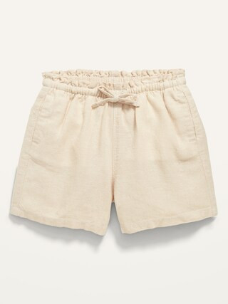 Functional Drawstring Linen-Blend Paperbag-Waist Pull-On Shorts for Toddler Girls | Old Navy (US)