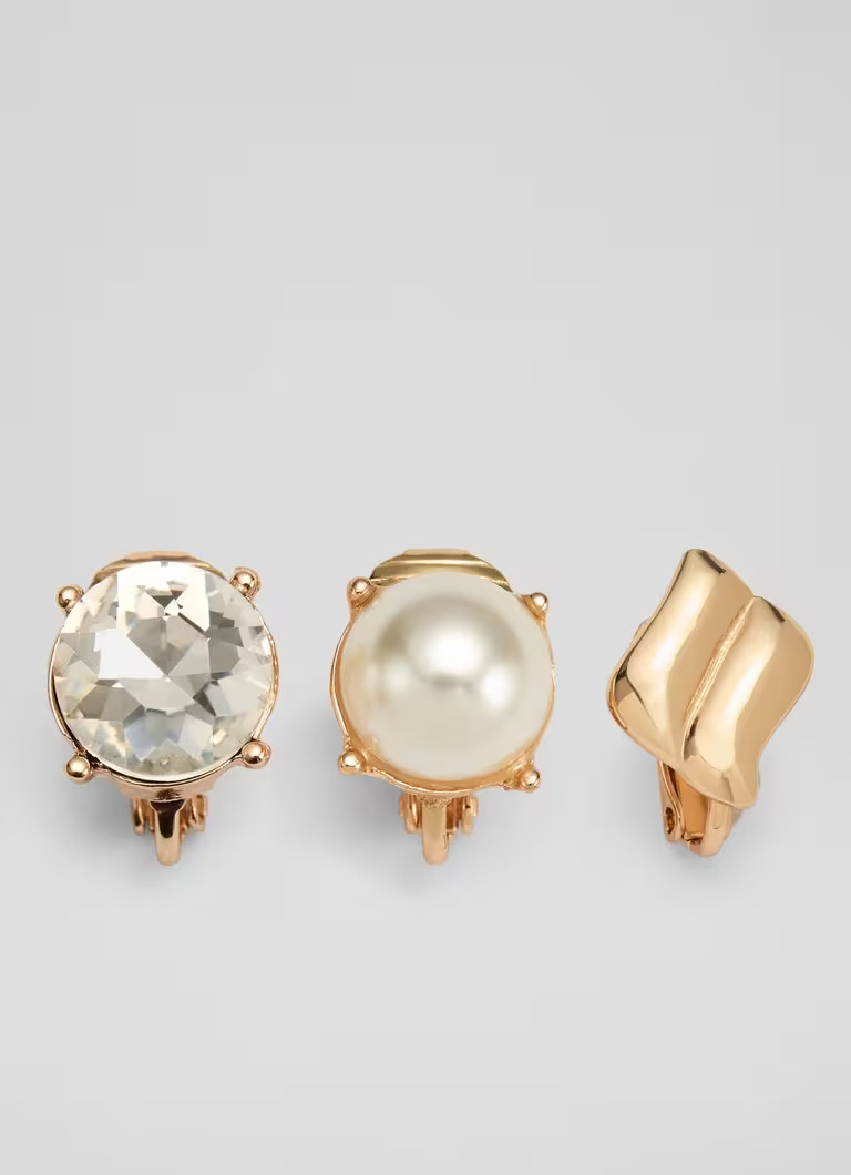 Elsa Multi Crystal & Gold Plating Clip Ons Set Of Three Earrings | L.K. Bennett (UK)