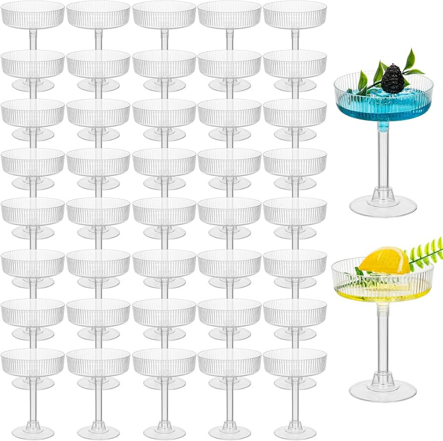 50 Pcs Ribbed Martini Glasses 5 oz Disposable Plastic Vintage Ribbed Coupe Glasses Cocktail Unbre... | Amazon (US)