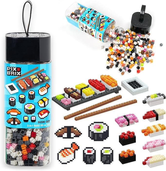 Pix Brix Pixel Art Kit Puzzle Bricks - Food Series, Sushi Set - Patented Building Brick Set to Re... | Amazon (US)