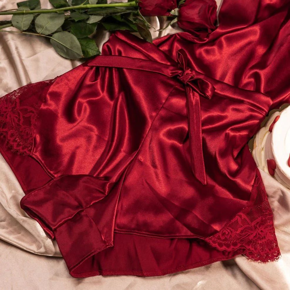 Satin & Lace Shorts - Red | Mentionables