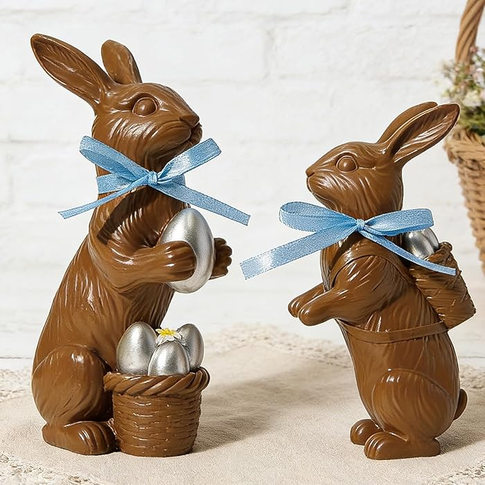WDS WONDROUS Brown Easter Bunny Figurines Set of 2, Resin Rabbit Statues with Silver Eggs & Blue ... | Amazon (US)