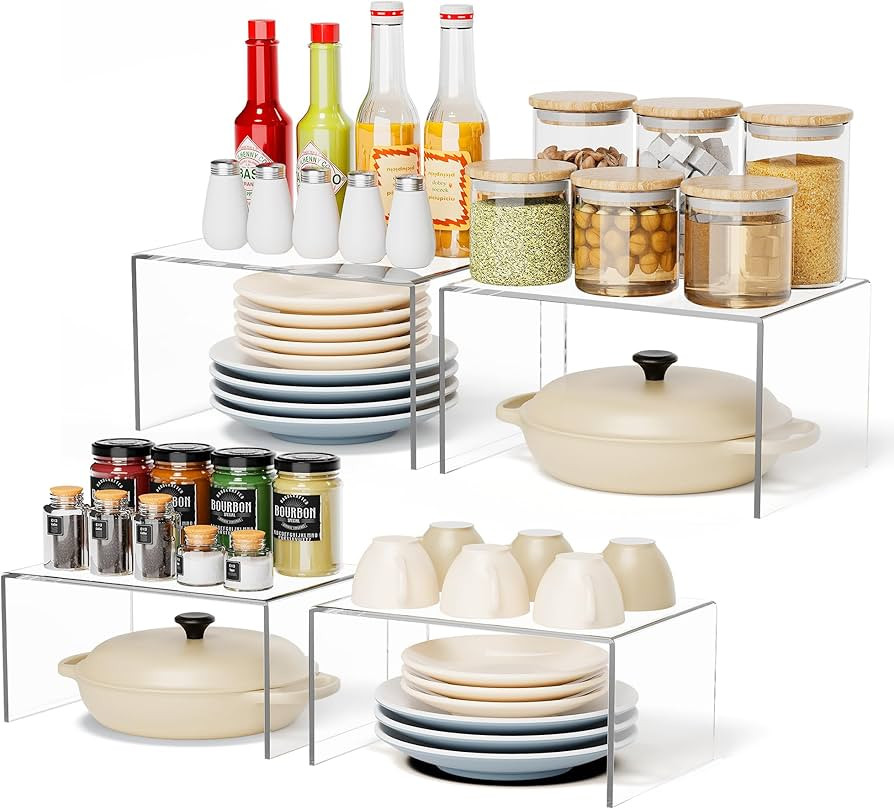 Acrylic Cabinet Shelf Riser Set of 4, Heavy-Duty Kitchen Organizers with Non-Slip Pads, Clear Cou... | Amazon (US)