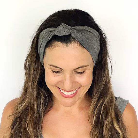 Heather Grey Knotted Headband - Turban Headband - Wide Headband - Yoga Headband - Knotted Headban... | Etsy (US)