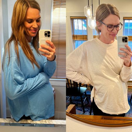 Favorite new comfy cozy tees. Love the side details and cuffed sleeves. I’m in medium, my normal size and 27 weeks preggers  

#LTKbump