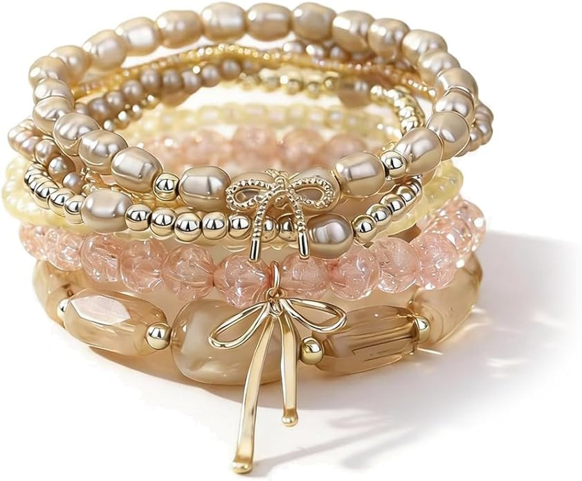 Boho Beach Bracelet Set for Women, Shell Starfish Cross Charm Stackable Jewelry, Pearl Crystal Ac... | Amazon (US)