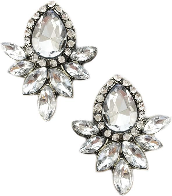 Art Deco Antique Vintage Style Crystal Clear Bridal Wedding Formal Rhinestone Cluster Earrings | Amazon (US)