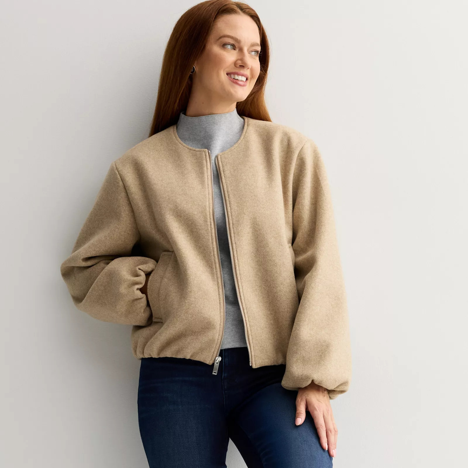Women's Nine West Zip Front Bubble Sleeve Jacket | Kohl's