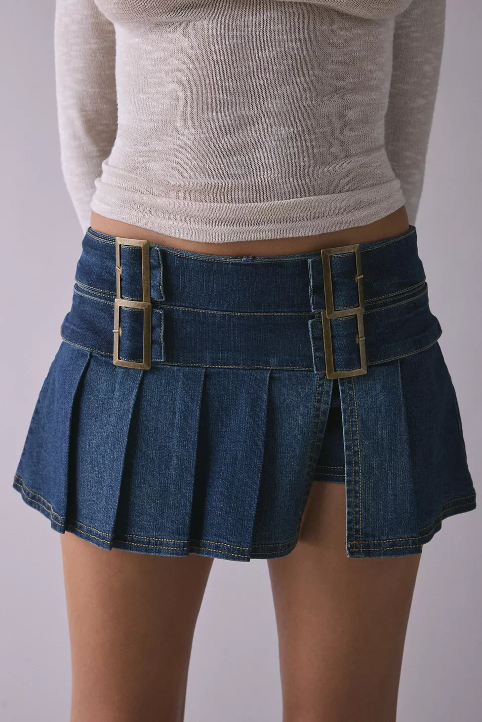 BDG Double Trouble Belted Denim Micro Mini Skort | Urban Outfitters (US and RoW)