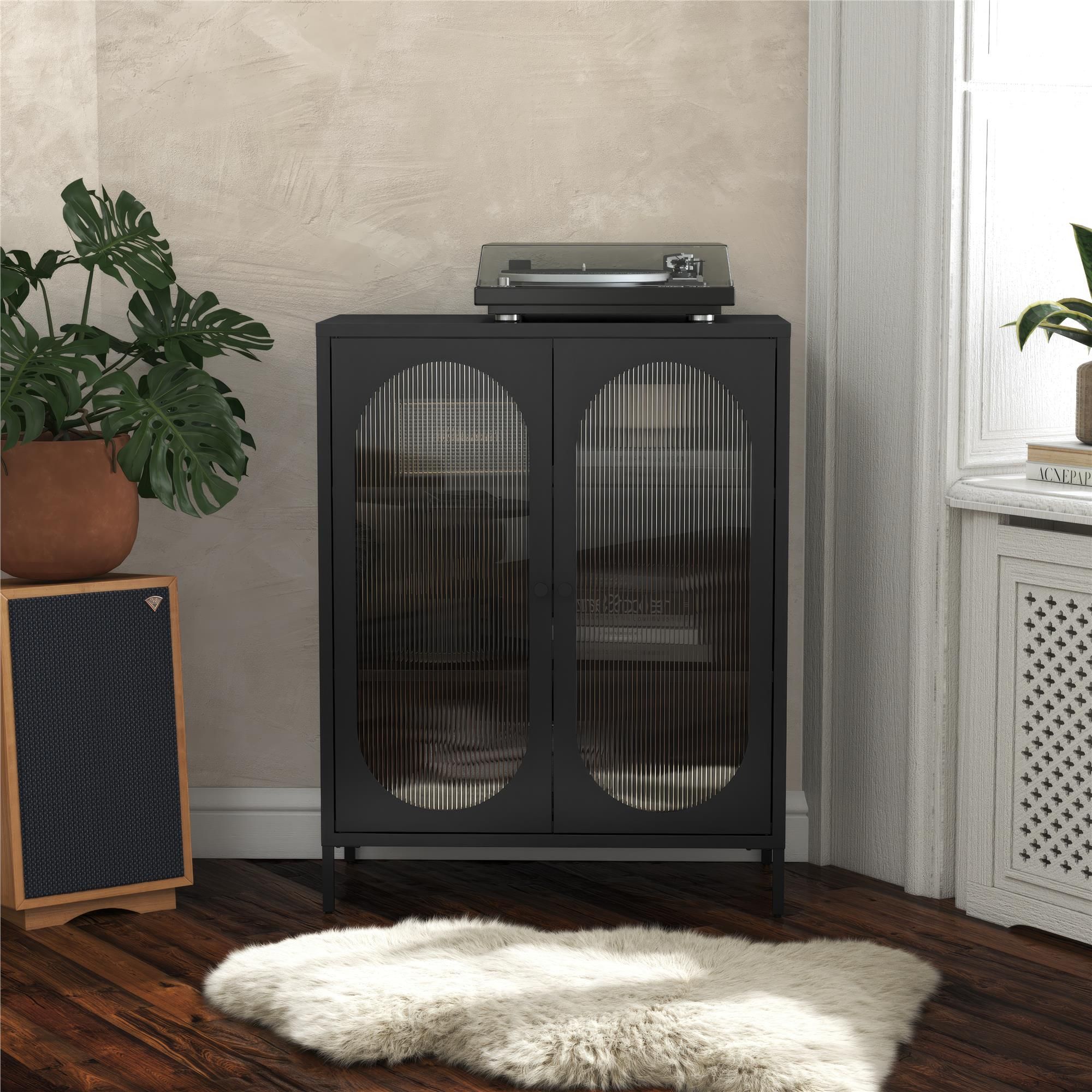 Mr. Kate Luna Short 2-Door Accent Cabinet with Fluted Glass, Black | Walmart (US)