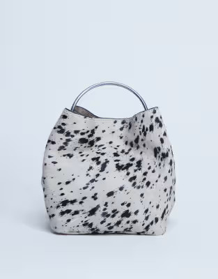Topshop Gene leather grab bag with metal handle in cow dalmatian | ASOS (Global)