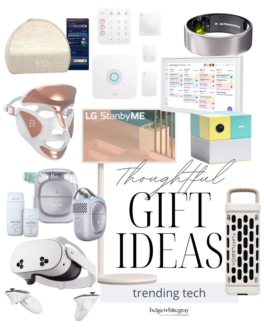 A modern holiday gift guide featuring trending tech products including smart home devices, beauty gadgets, a VR headset, and more! Tech gifts 2025, trenching tech holiday gifts, smart home gadgets, modern gift ideas, innovative holiday gift ideas, beige white gray 

#LTKHome #LTKHoliday #LTKSeasonal