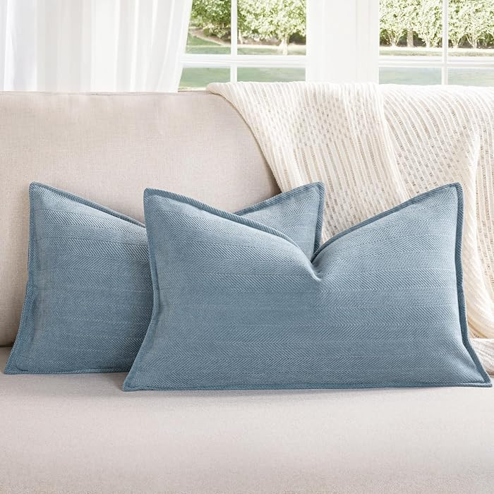 ZWJD Throw Blue Pillow Covers 12x20 inch Set of 2 Chenille Pillow Covers with Elegant Design Soft... | Amazon (US)