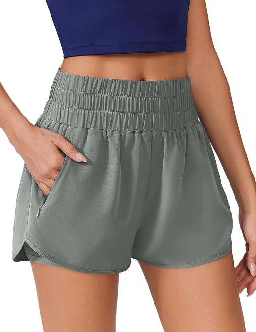 PINSPARK Running Shorts for Women Quick Dry High Waisted Athletic Short 2 in 1 Workout Gym Shorts... | Amazon (US)
