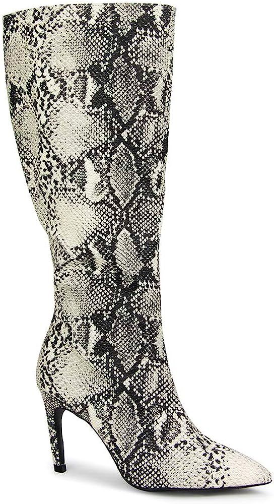 Amazon.com | Qupid Shayla Boots for Women - Stone & Black Faux Snakeskin Knee High - 7 | Knee-Hig... | Amazon (US)