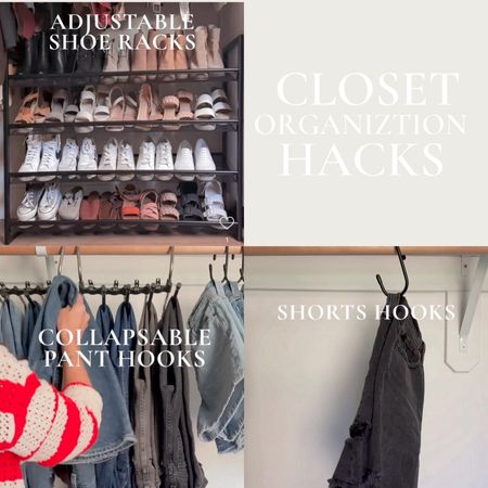 My 3 favorite closet organization hacks. 

Shoe rack, pant hangers, short hangers, shorts hooks, pants hooks, amazon home, Amazon finds, home organization, closet, laundry 

#LTKSaleAlert #LTKHome #LTKFindsUnder50